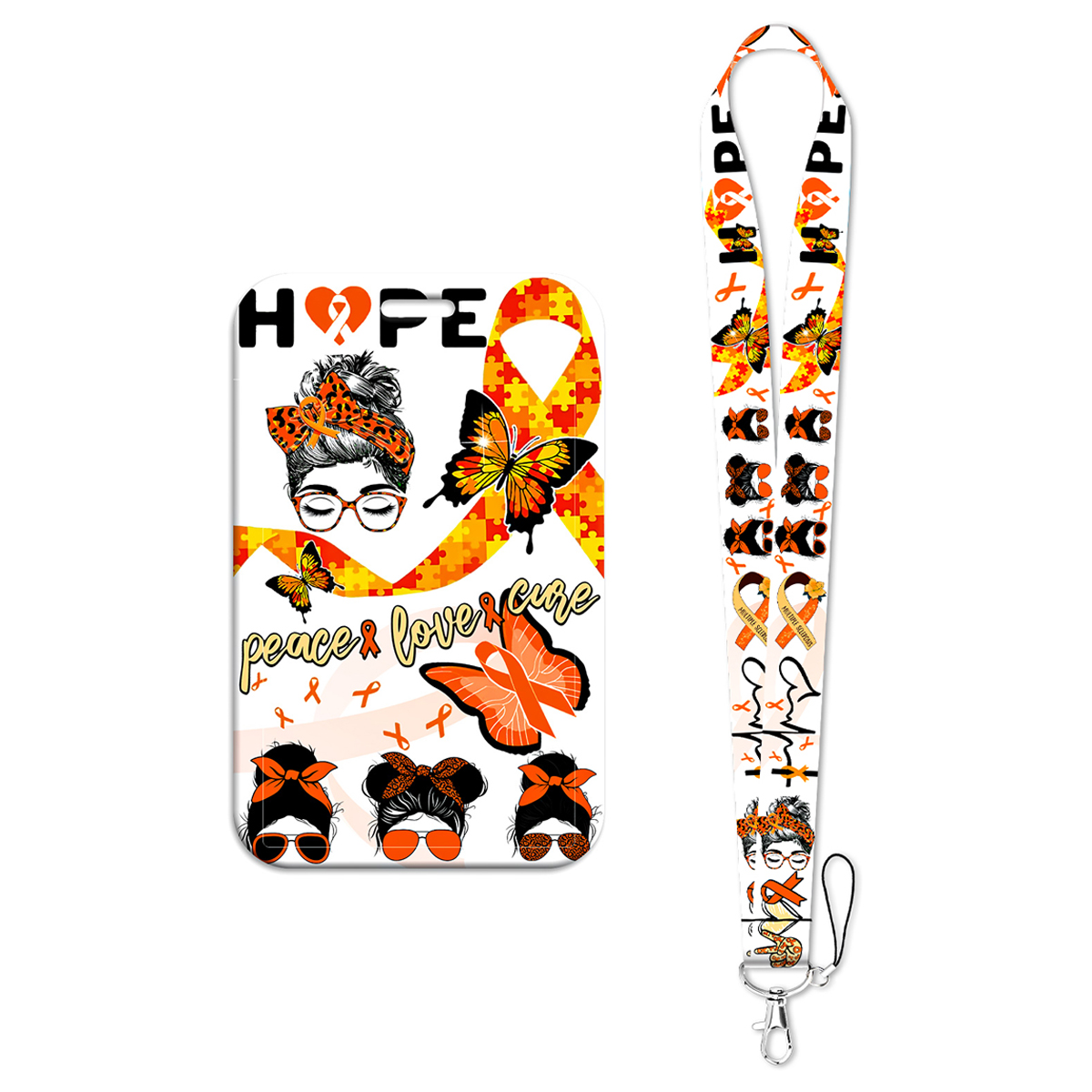 Rugged Sport Strap - สายคล้องคอรูปผีเสื้อสีส้มพร้อมที่ใส่บัตร ที่ใส่กุญแจ สายคล้องโทรศัพท์ สายคล้องบัตรสำหรับเข้าฟิตเนส พวงกุญแจ อุปกรณ์เสริม