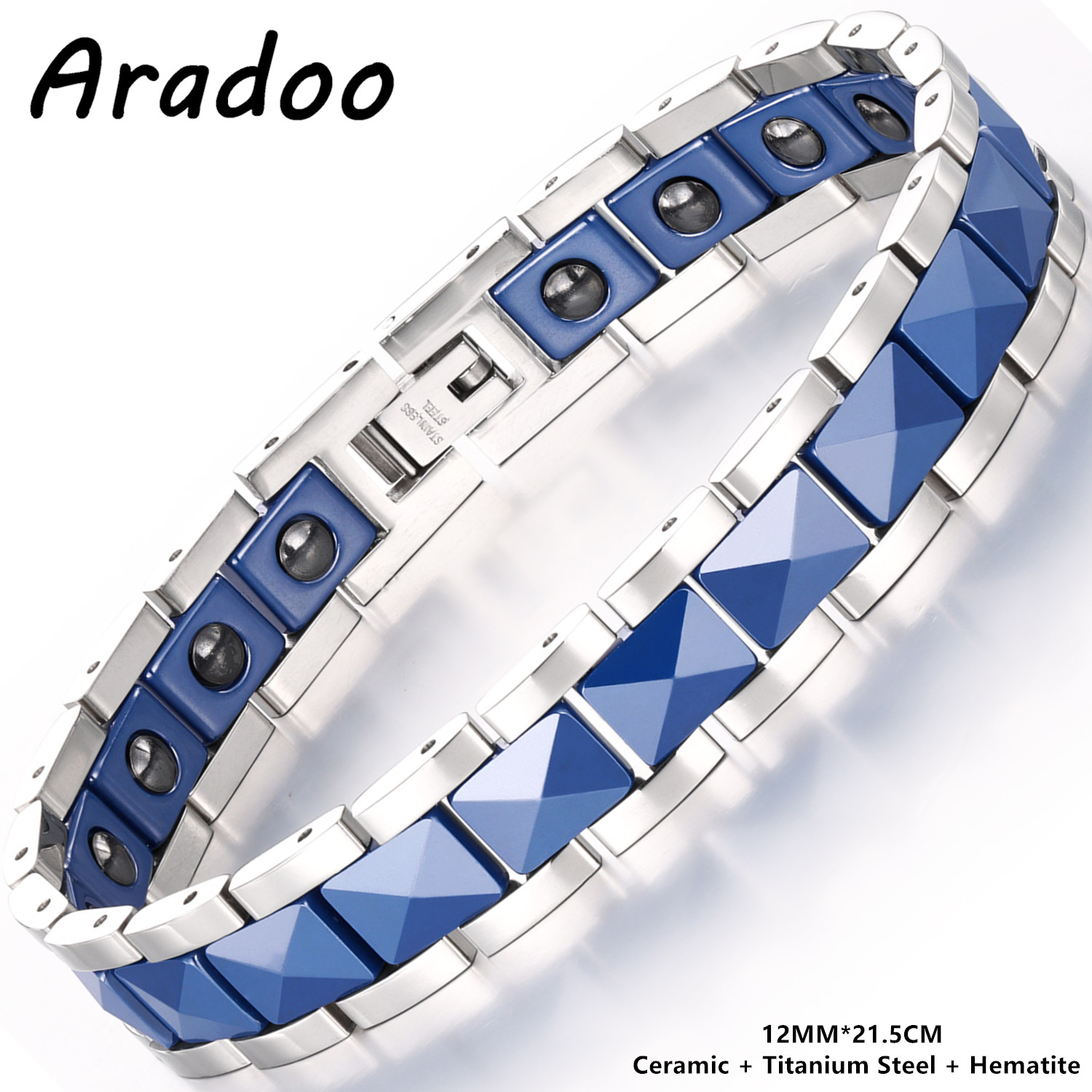 Ceramic Link Bracelet - ARADOO พรีเมี่ยมเซรามิคสร้อยข้อมือไทเทเนียมเหล็กสําหรับผู้ชายผู้หญิง Hematite Magnetic Therapy สายรัดข้อมือเครื่องประดับของขวัญ