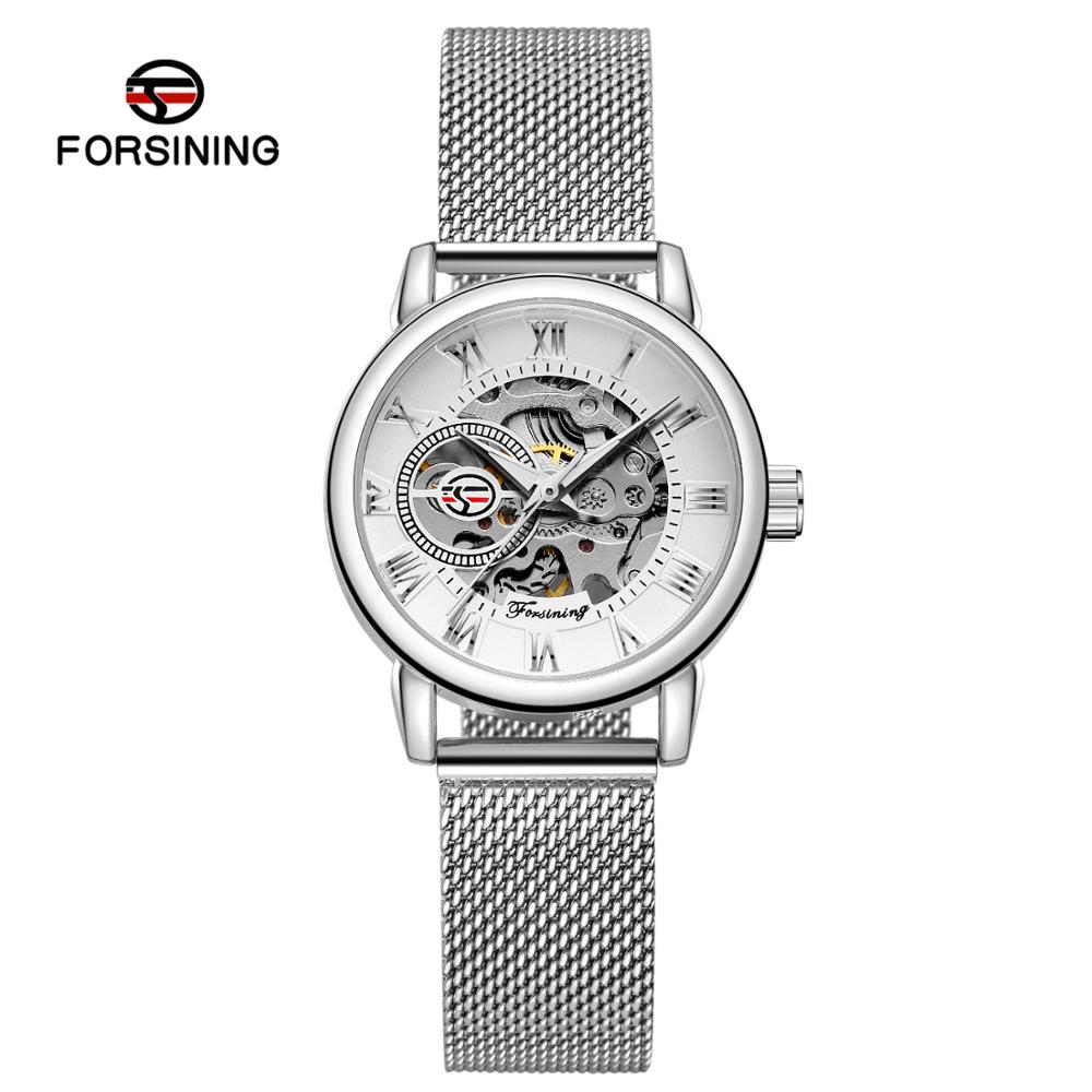 Stainless Mesh Band - Reloj Mujer FORSININGแฟชั่นผู้หญิงนาฬิกาอัตโนมัตินาฬิกาข้อมือตาข่ายสายคล้องคอหญิงนาฬิการ้อน