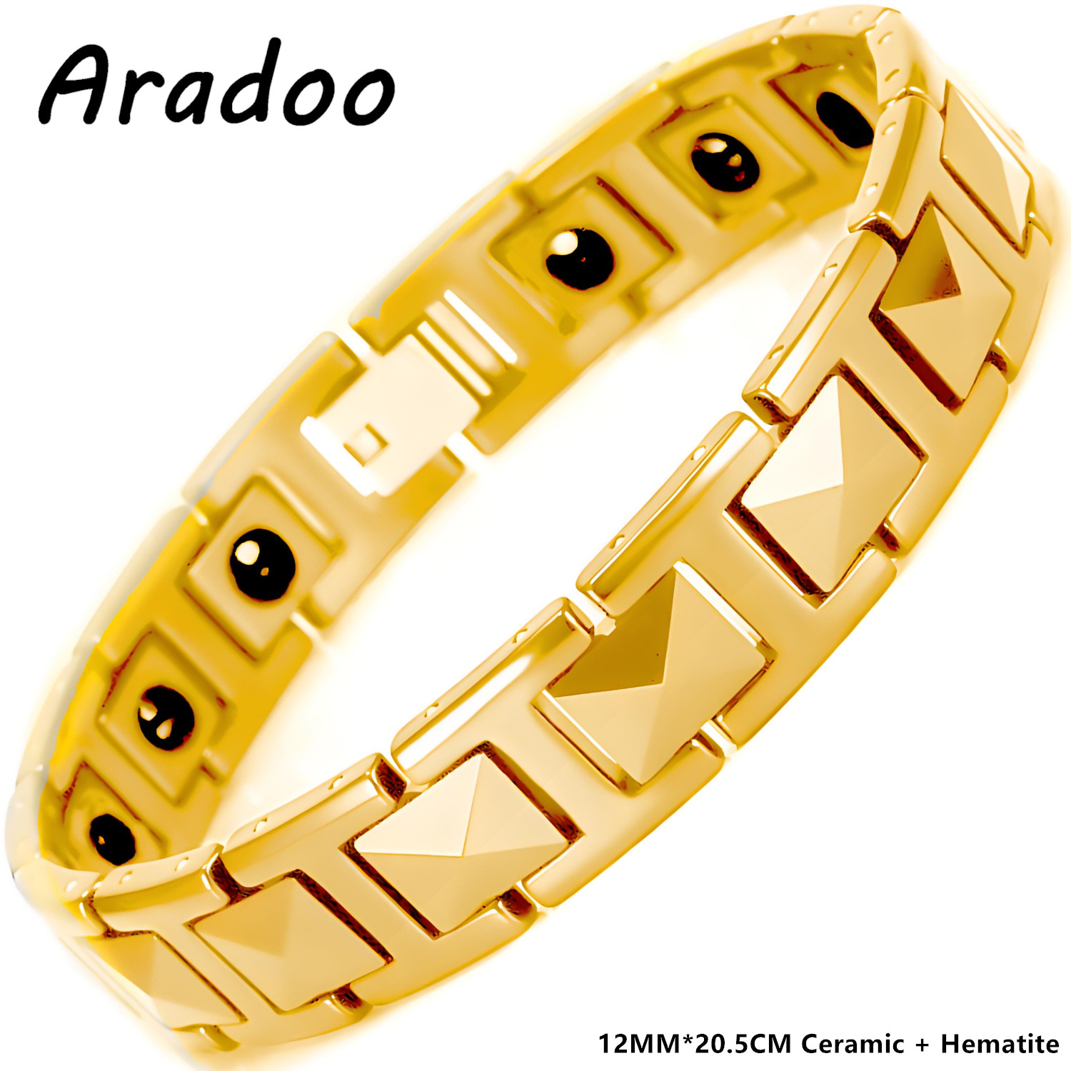 Ceramic Link Bracelet - ARADOO พรีเมี่ยมสร้อยข้อมือเซรามิคสําหรับผู้ชายที่มีการออกแบบพีระมิด Hematite Magnetic Therapy สายรัดข้อมือเครื่องประดับของขวัญ