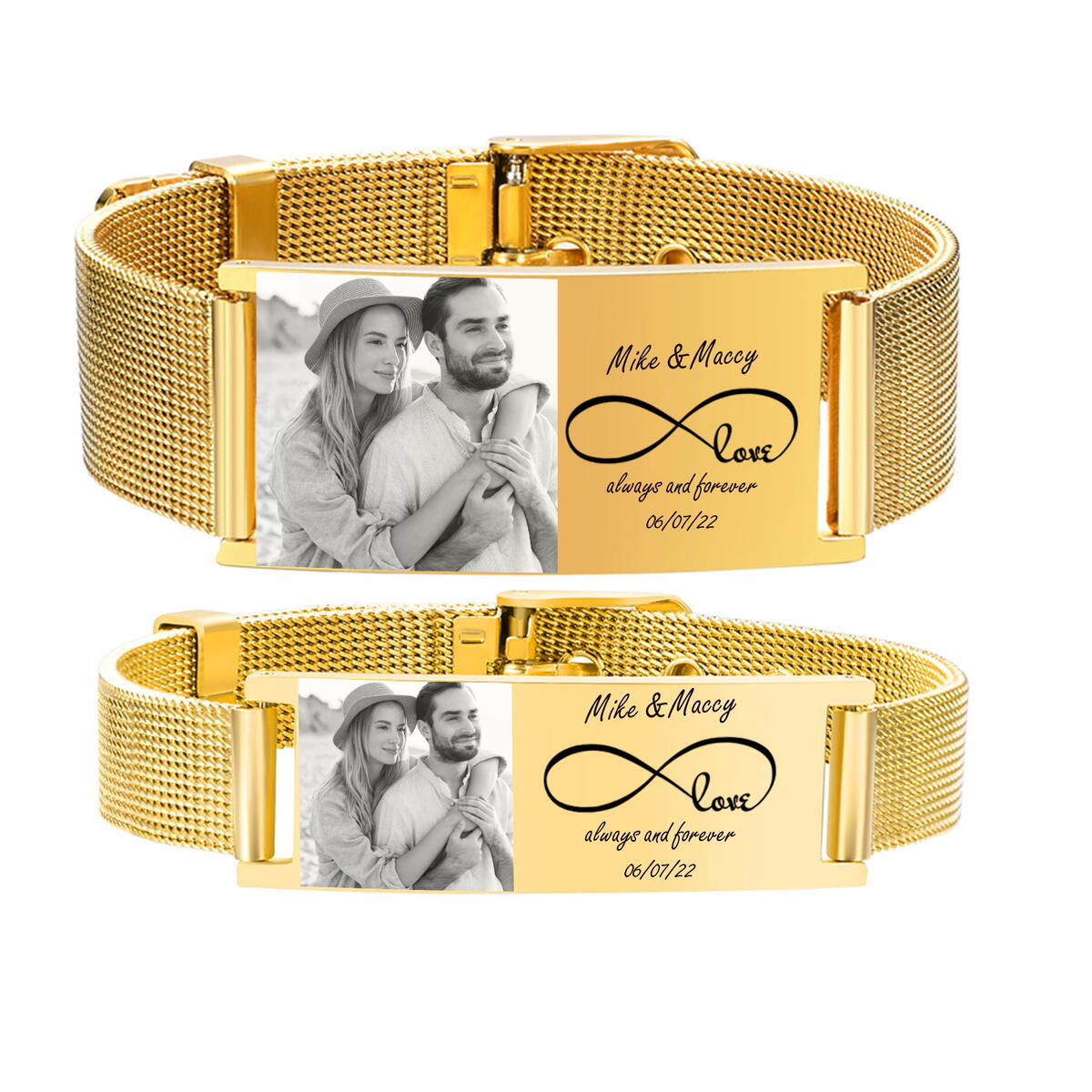 Stainless Mesh Band - สร้อยข้อมือ ID ส่วนบุคคลสำหรับผู้หญิงผู้ชายปรับได้สายโซ่สายนาฬิกามิลานสแตนเลสชุบทอง