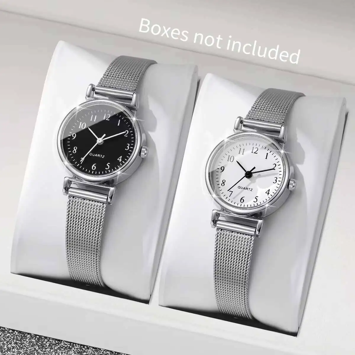 Stainless Mesh Band - 1/2 ชิ้นนาฬิกาแฟชั่นผู้หญิงสายตาข่ายเรียบง่ายนาฬิกาควอทซ์สำหรับสุภาพสตรีเรโลจ มูเยร์(ไม่มีกล่อง)