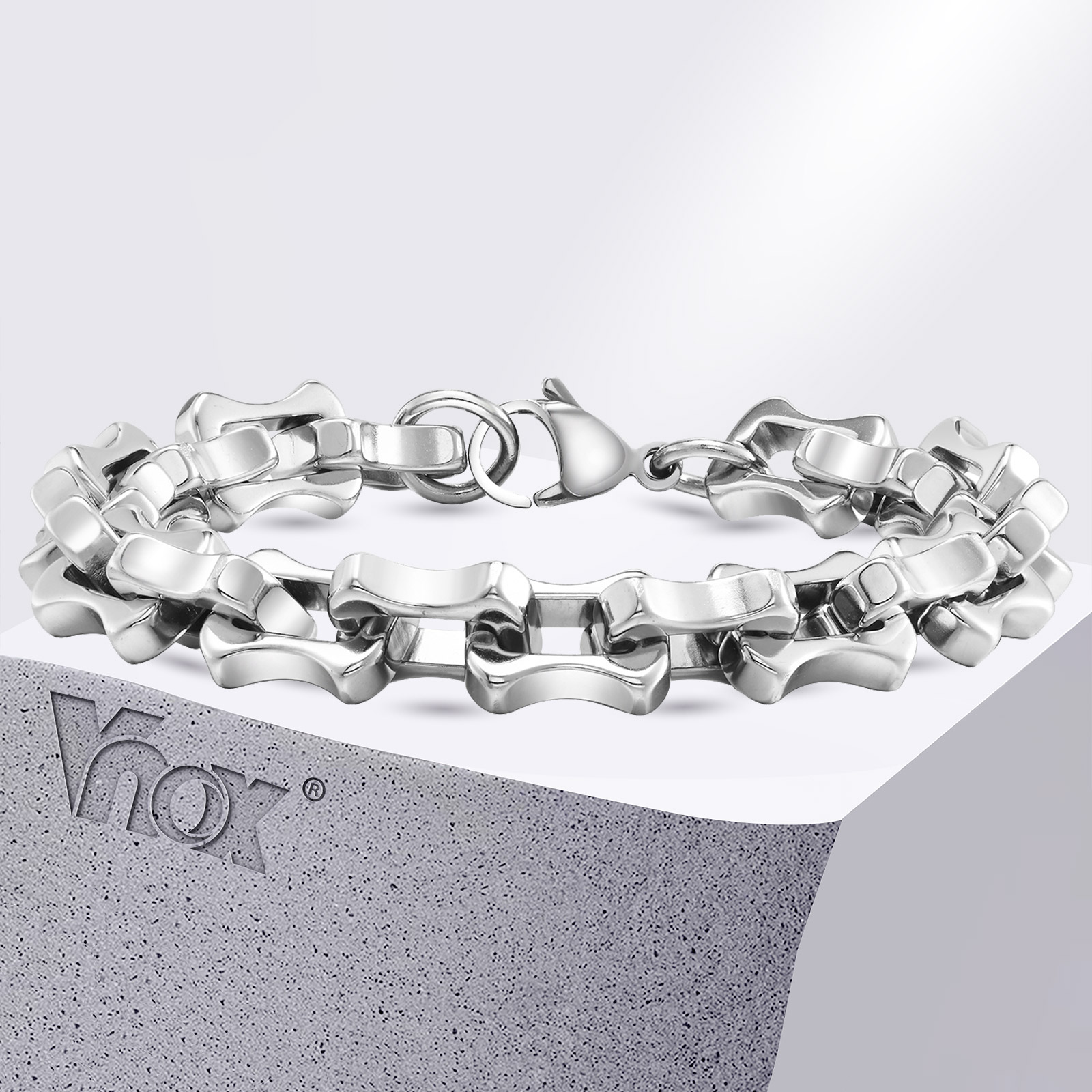 Ceramic Link Bracelet - Vnox กำไลข้อมือแบบถักสำหรับผู้ชายสร้อยข้อมือสแตนเลสสตีลทำด้วยมือสีเงินของขวัญเครื่องประดับวัยรุ่นพังค์เด็กชาย