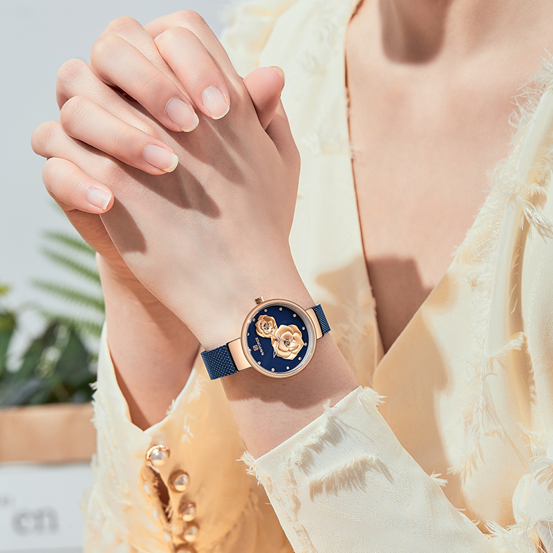 Stainless Mesh Band - นาฬิกาข้อมือผู้หญิง NAVIFORCE รุ่นหรูหรา สายสแตนเลสสตีล ดีไซน์สร้างสรรค์ พร้อมกล่องนาฬิกาสำหรับขาย