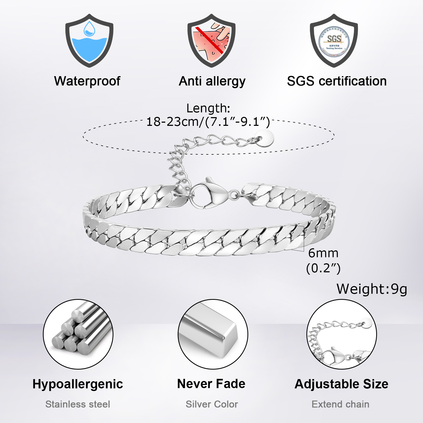 สร้อยข้อมือผู้ชายสีเงินสไตล์พั - Ceramic Link Bracelet บทวิจารณ์และราคา