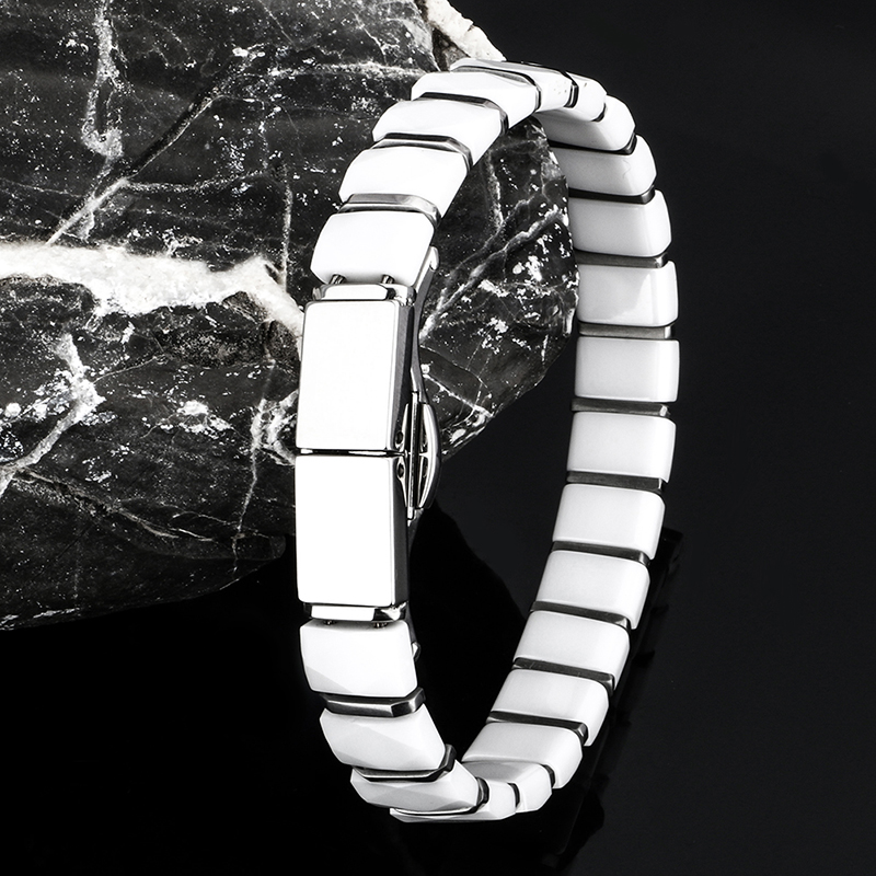 สีขาวสีดำผู้ชายสุขภาพสร้อยข้อม - Ceramic Link Bracelet บทวิจารณ์และราคา