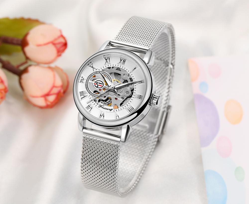 Reloj Mujer FORSININGแฟชั่นผู้ - Stainless Mesh Band บทวิจารณ์และราคา