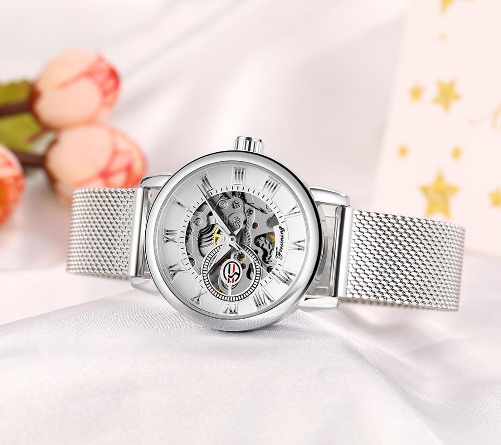 Reloj Mujer FORSININGแฟชั่นผู้ - Stainless Mesh Band บทวิจารณ์และราคา